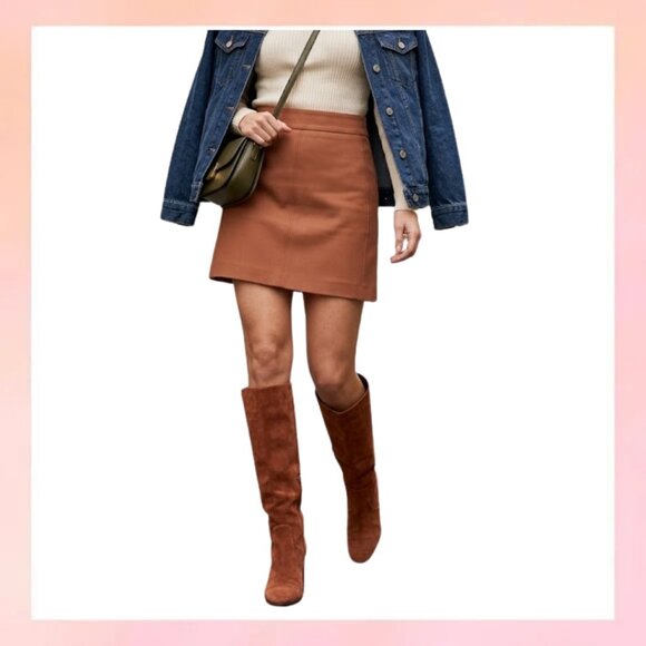 J. Crew Dresses & Skirts - J. Crew Cognac Brown Faux Leather Mini Skirt - Size 12